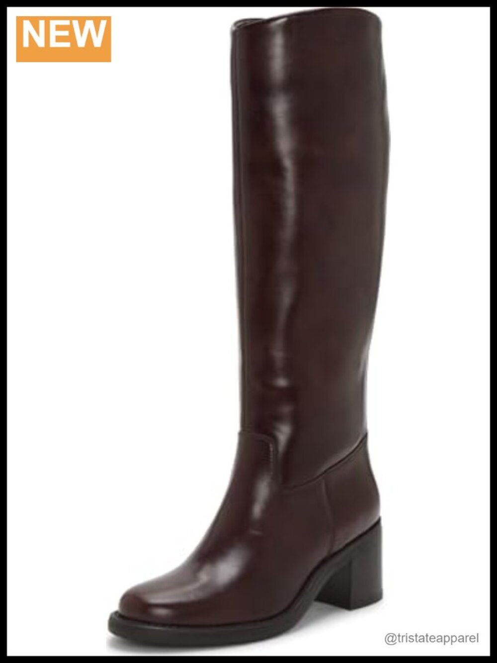 Knee High Leather Boots Block Heel Almond Toe Zip Closure